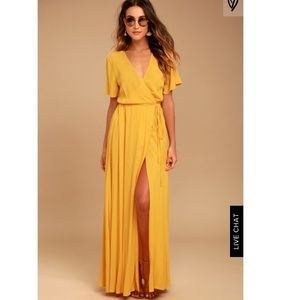 Lulus Gold Maxi Wrap Dress